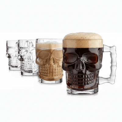 Glass Skull Beer Mugs — Set of 4