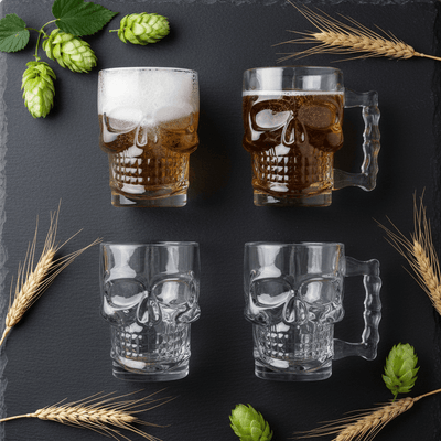 Glass Skull Beer Mugs — Set of 4
