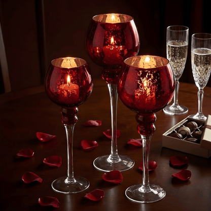Red Mercury Glass Candle Holder Set