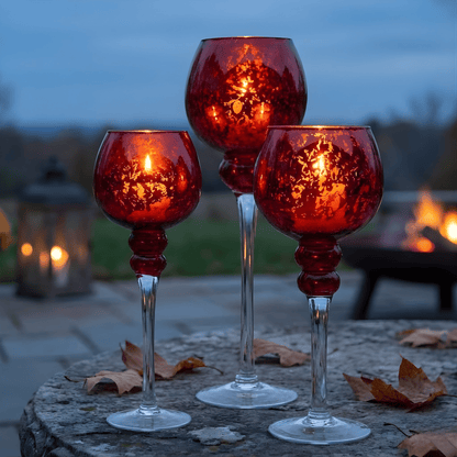 Red Mercury Glass Candle Holder Set