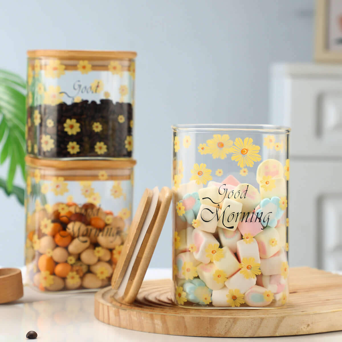 3 Pcs Glass jars with lids Storage Jars Coffee Jars Candy Jar - TableFab