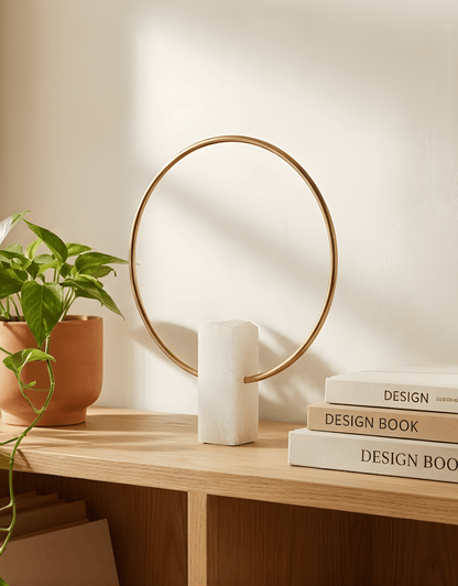 Contemporary Brass Ring Sculpture with Marble Base - Modern Art Decor