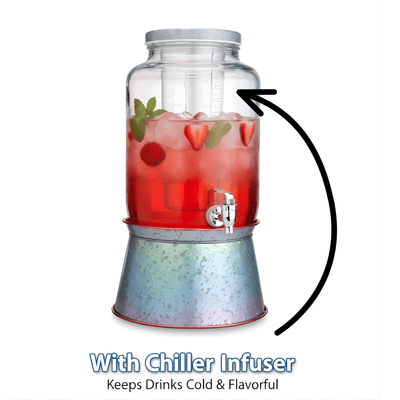 2-Gallon Glass Beverage Dispenser with Galvanized Base