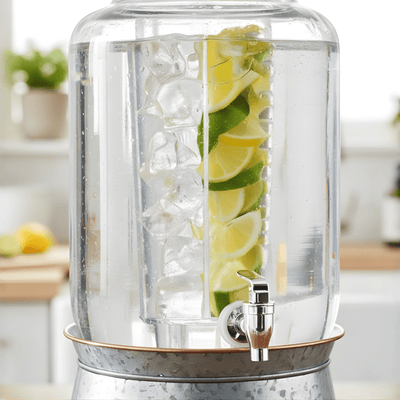 2-Gallon Glass Beverage Dispenser with Galvanized Base
