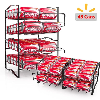 Multi-tiered metal rack with Coca-Cola cans on a white background