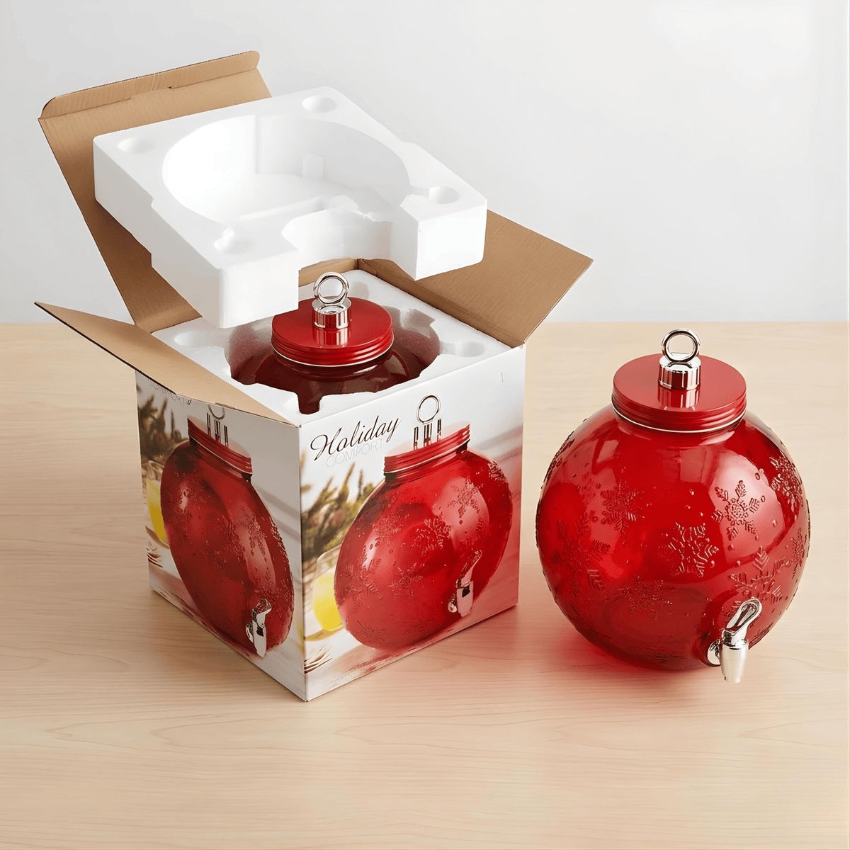 Red Ornament Glass Beverage Dispenser