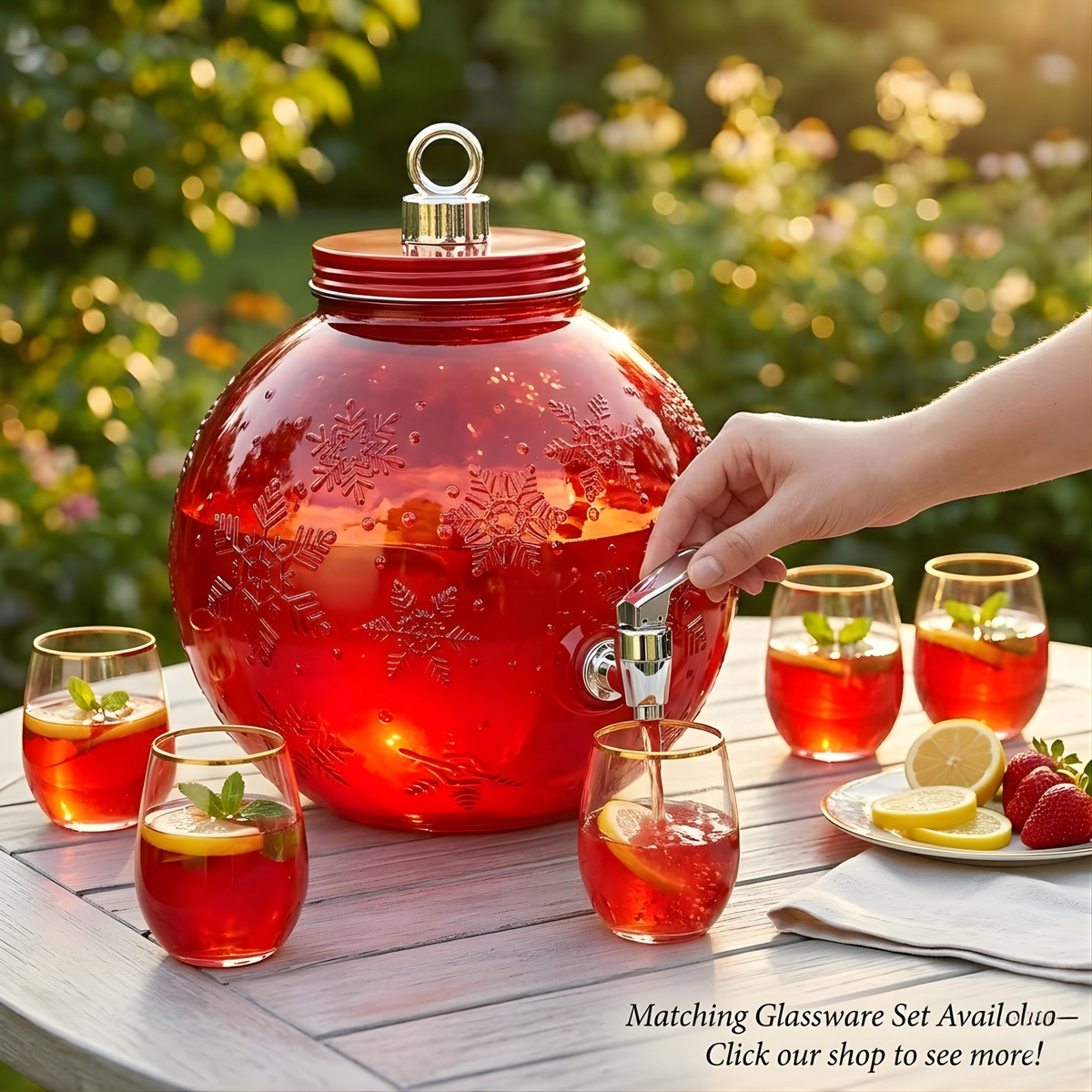 Red Ornament Glass Beverage Dispenser