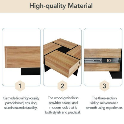 Wooden drawer with high-quality material features highlighted