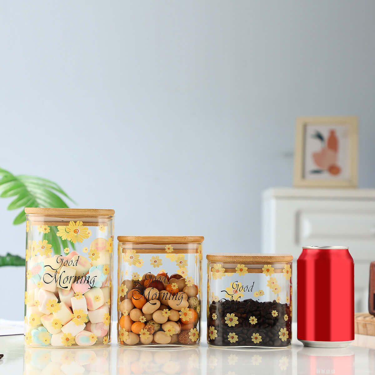 3 Pcs Glass jars with lids Storage Jars Coffee Jars Candy Jar - TableFab