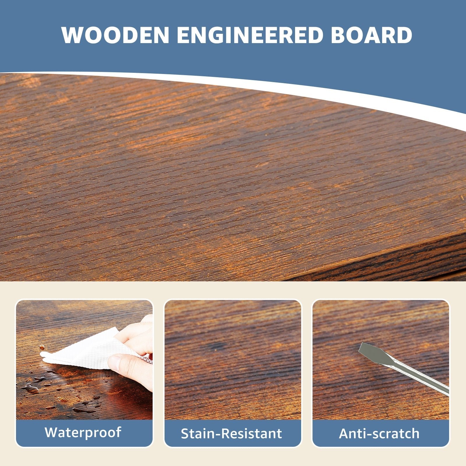 Wooden engineered board with waterproof, stain-resistant, and anti-scratch features.