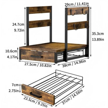 Wooden shelf with dimensions labeled on a white background