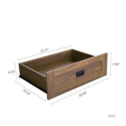 Wooden drawer with dimensions labeled on a white background