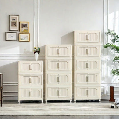 Collapsible Storage Bins With Magnetic Door, Plastic Storage Cabinet With Wheels