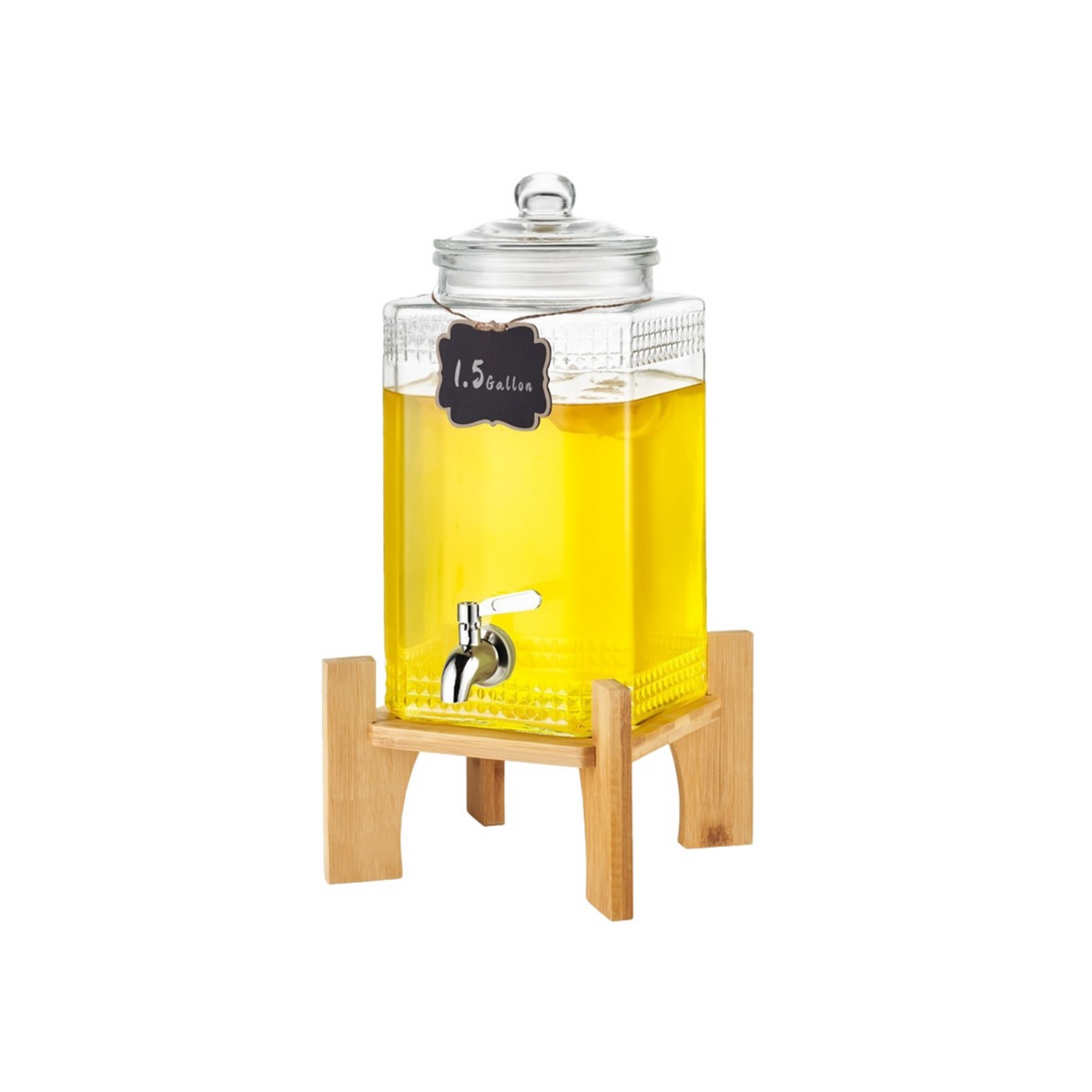 Glass Beverage Dispenser with Bamboo Stand