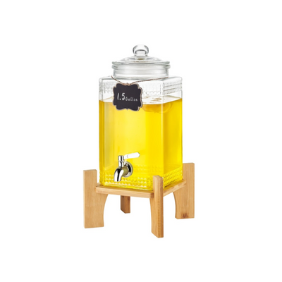 Glass Beverage Dispenser with Bamboo Stand