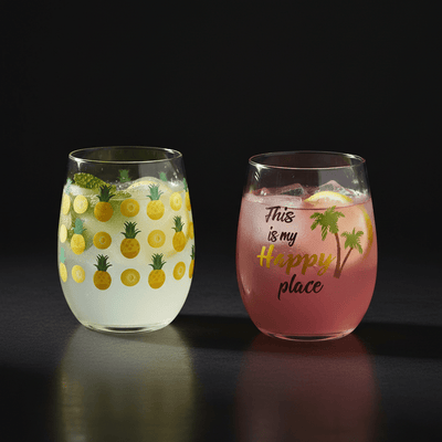 Tropical Stemless Wine Glass Set of 2