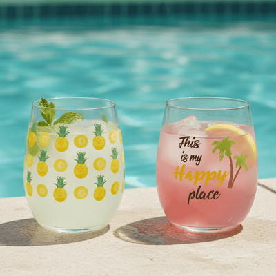 Tropical Stemless Wine Glass Set of 2