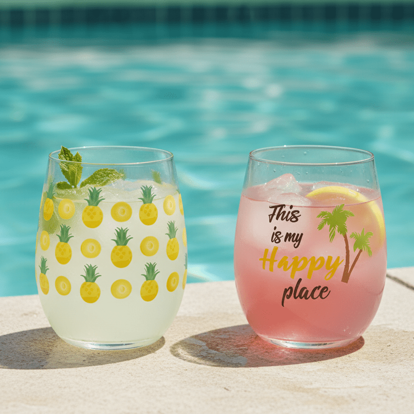 Tropical Stemless Wine Glass Set of 2
