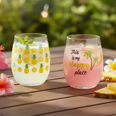 Tropical Stemless Wine Glass Set of 2