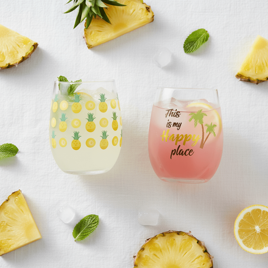 Tropical Stemless Wine Glass Set of 2