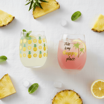 Tropical Stemless Wine Glass Set of 2
