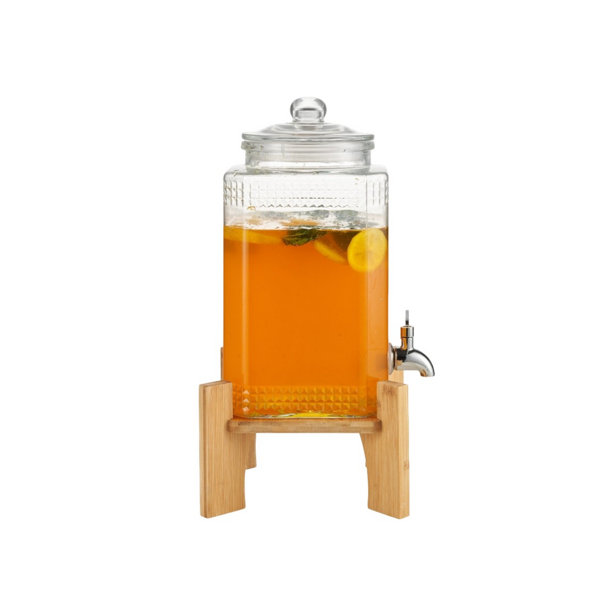 Glass Beverage Dispenser with Bamboo Stand