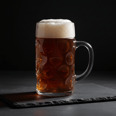 Glass beer mug filled with beer on a on a black ceramic coaster on a black wooden table on a black background  