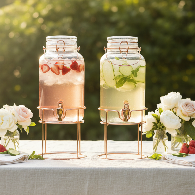 Elegant glass beverage dispensers for events (set of 2) - TableFab
