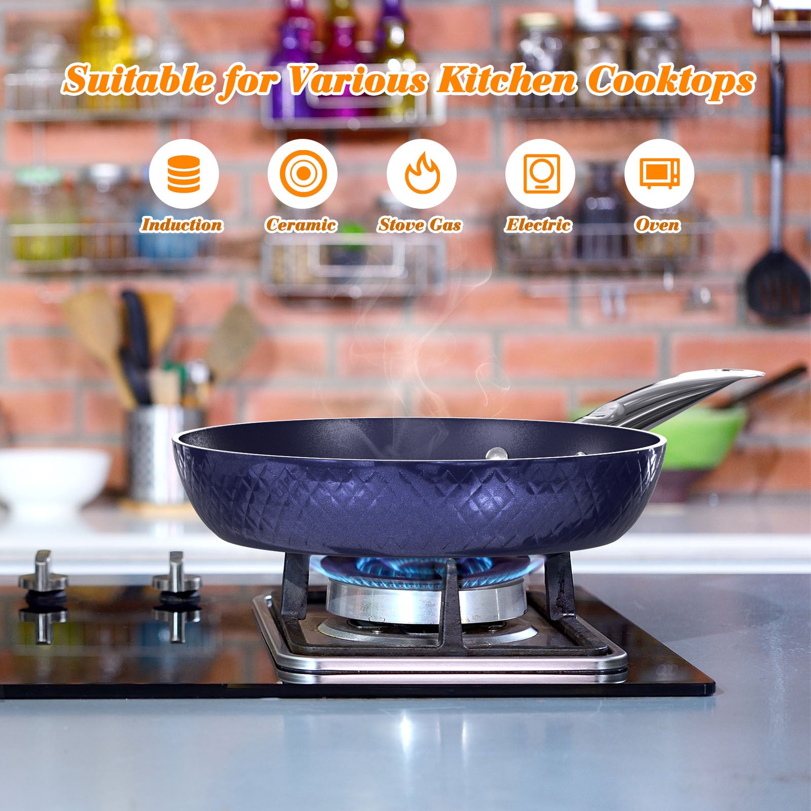 Blue Frying Pan 3 Piece Set Non Stick
