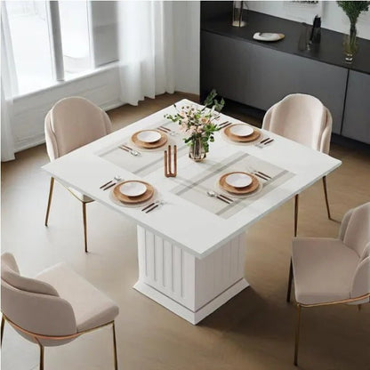 Dining table set with chairs in a modern kitchen
