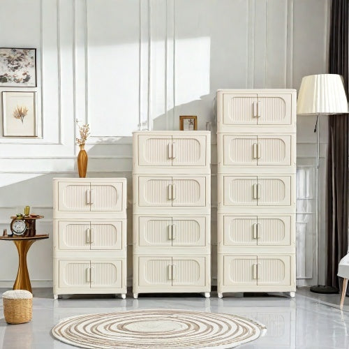 Collapsible Storage Bins With Magnetic Door, Plastic Storage Cabinet With Wheels