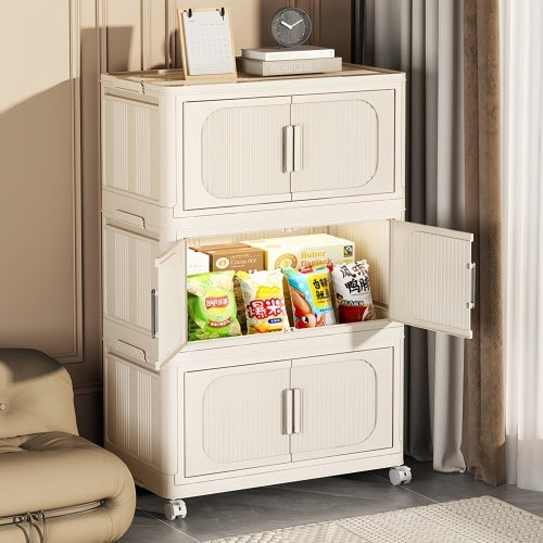 Collapsible Storage Bins With Magnetic Door, Plastic Storage Cabinet With Wheels