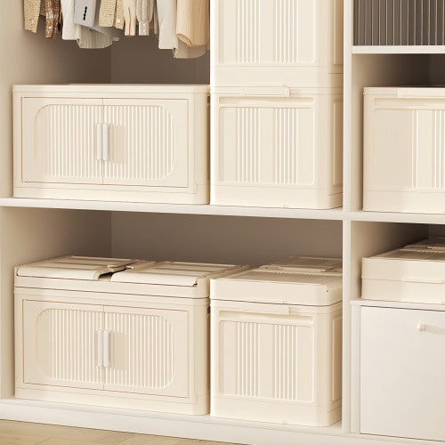 Collapsible Storage Bins With Magnetic Door, Plastic Storage Cabinet With Wheels