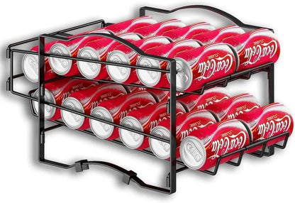 Metal can organizer with Coca-Cola cans on a white background