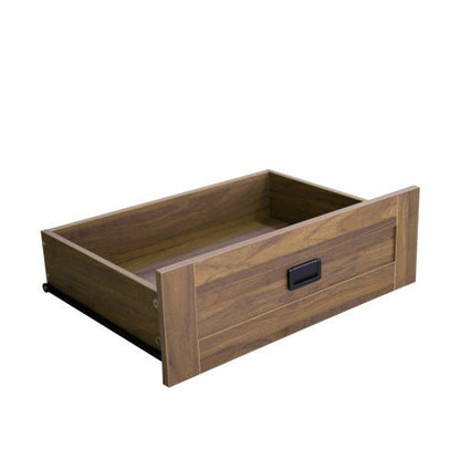 Wooden drawer with a handle on a white background