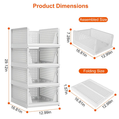 White storage crates with dimensions displayed on a white background