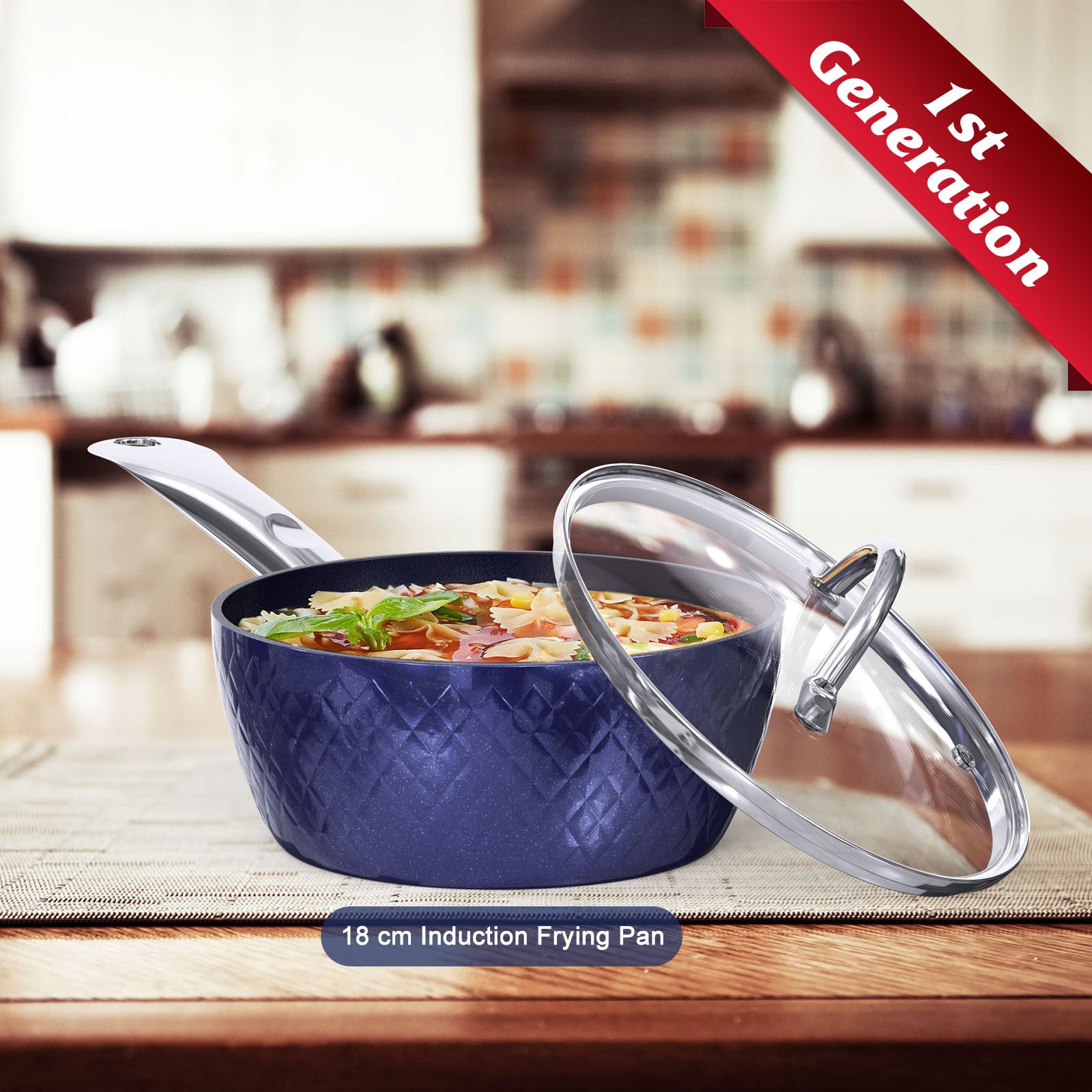 Blue Frying Pan 3 Piece Set Non Stick