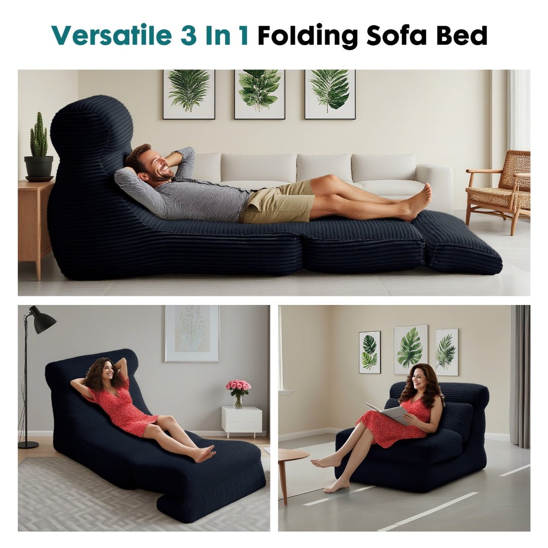 Versatile 3-in-1 folding sofa bed being used in a living room setting.
