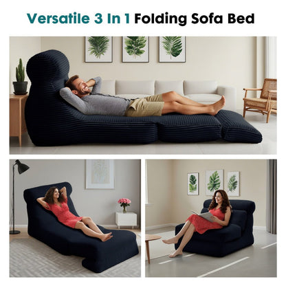 Versatile 3-in-1 folding sofa bed being used in a living room setting.
