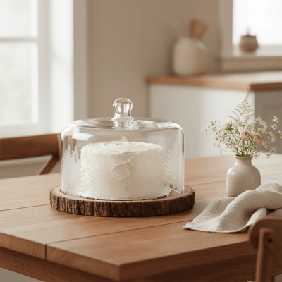 Lifestyle Image - Glass Cloche Cake Stand on Dining Table
