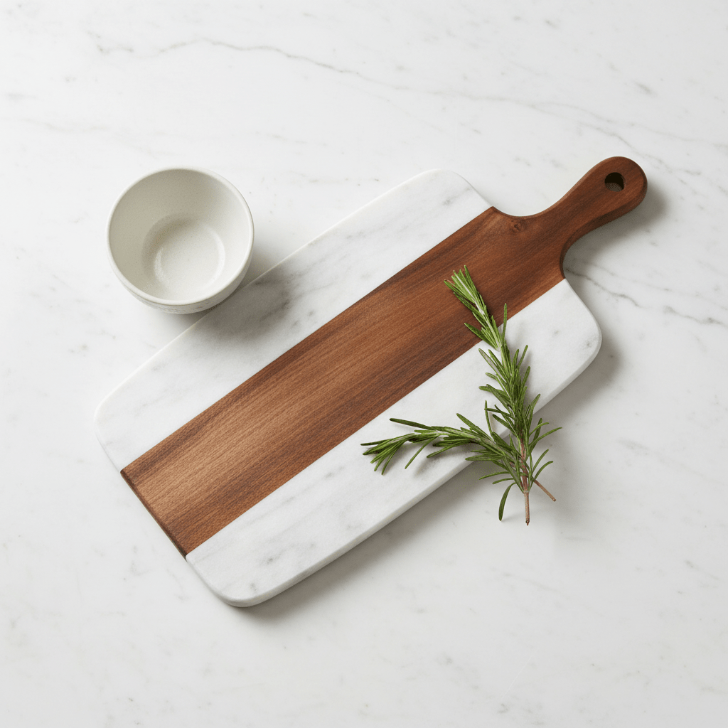 Marble Serving Board with Handle - Flat Lay