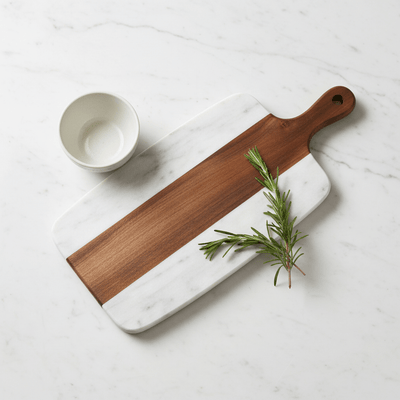 Marble Serving Board with Handle - Flat Lay