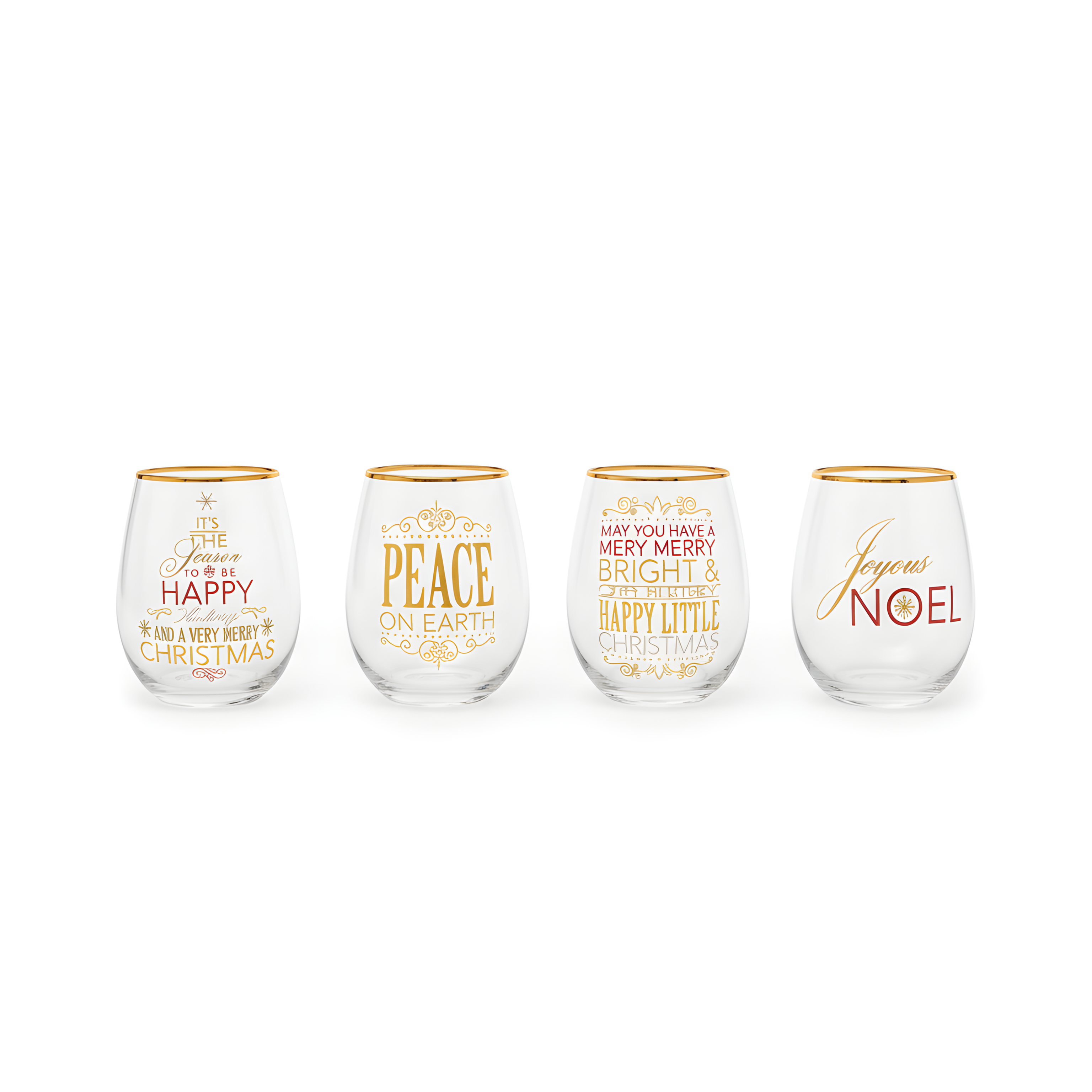 Christmas Stemless Wine Glasses (Set of 4)