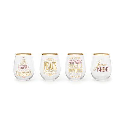 Christmas Stemless Wine Glasses (Set of 4)