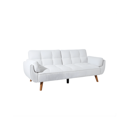 White sofa with wooden legs on a white background