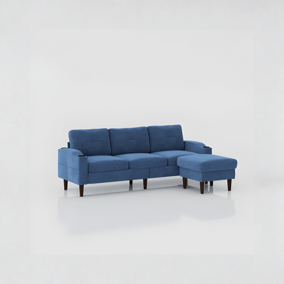 Blue sectional sofa on a white background