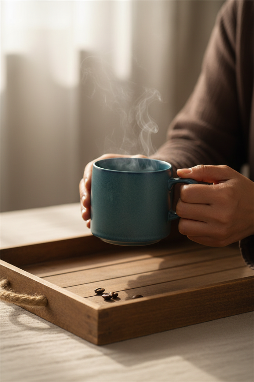 Stoneware Breakfast Mug IWT — Teal Lifestyle